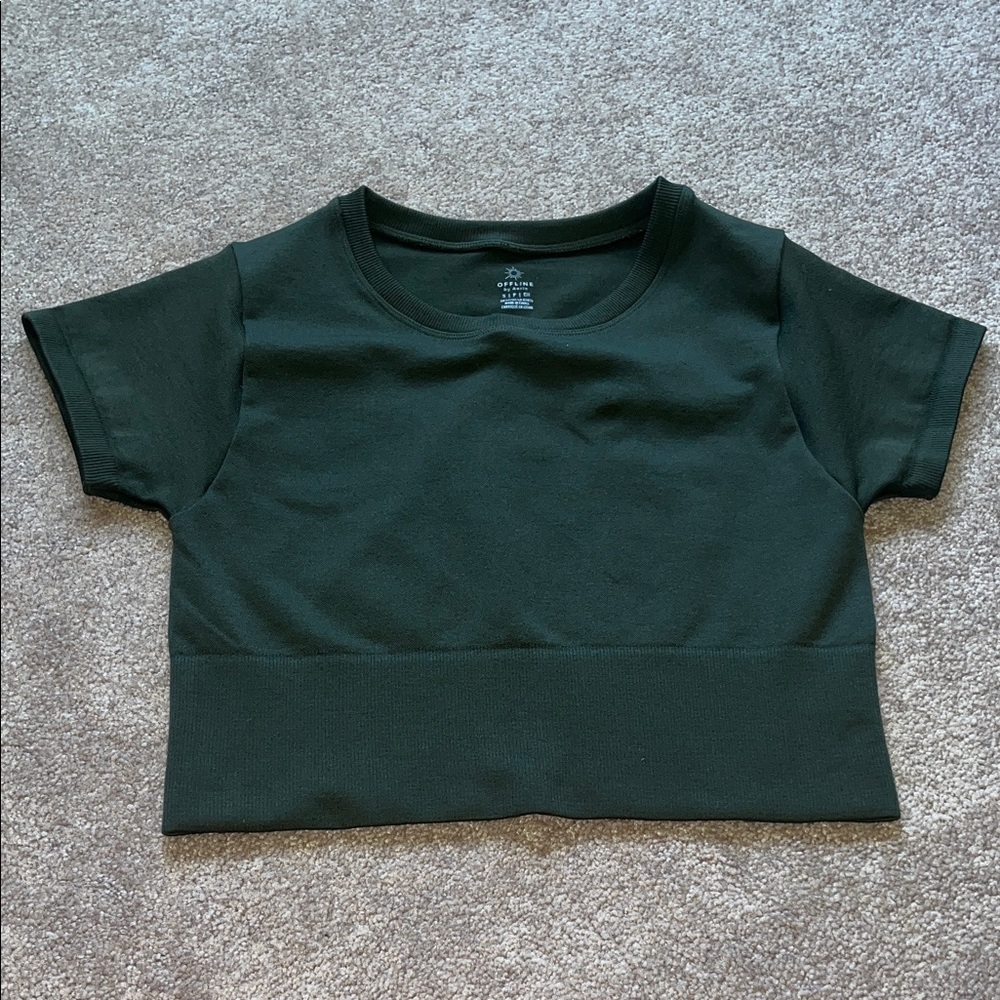 Offline by Aerie Olive Green Sideline Seamless Cropped T-Shirt